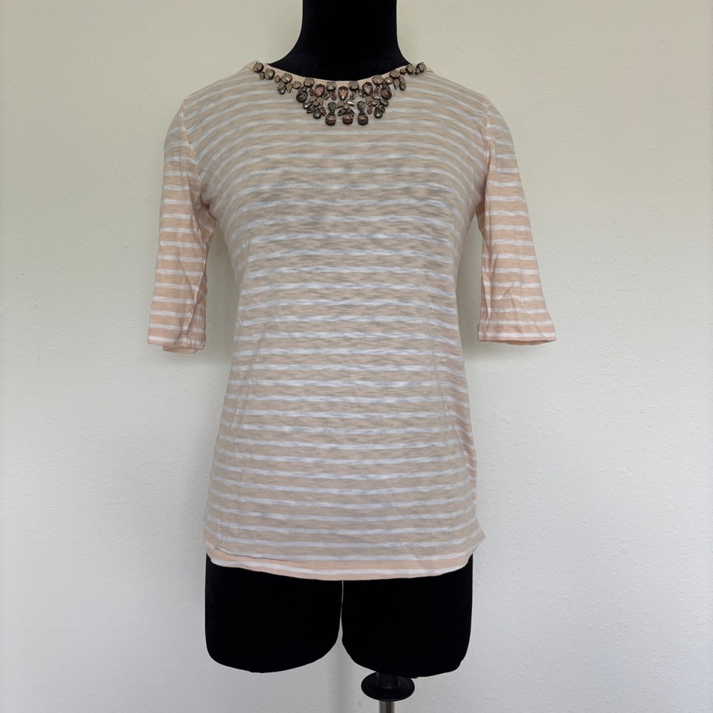 J. Crew Pink Stripe Jeweled Knit Top